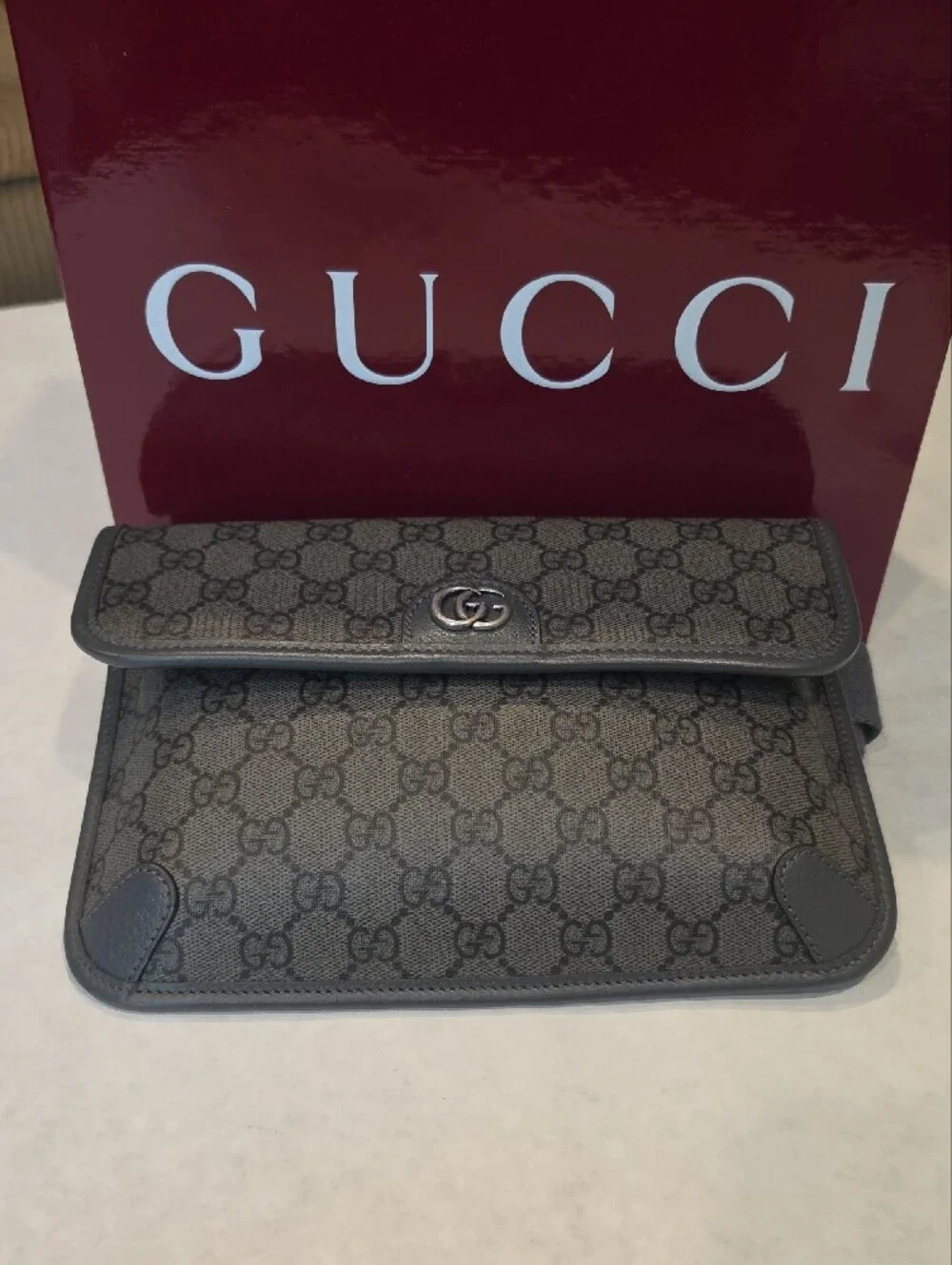 Gucci Gray GG Supreme Canvas Belt Bag with Silver Double G